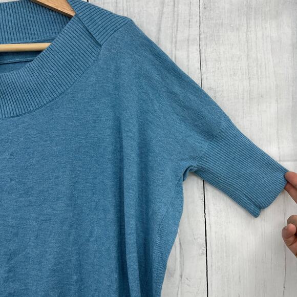 CAbi XXS Blue Silk Blend Sweater sweatshirt short sleeve pullover knit womens - Picture 4 of 8